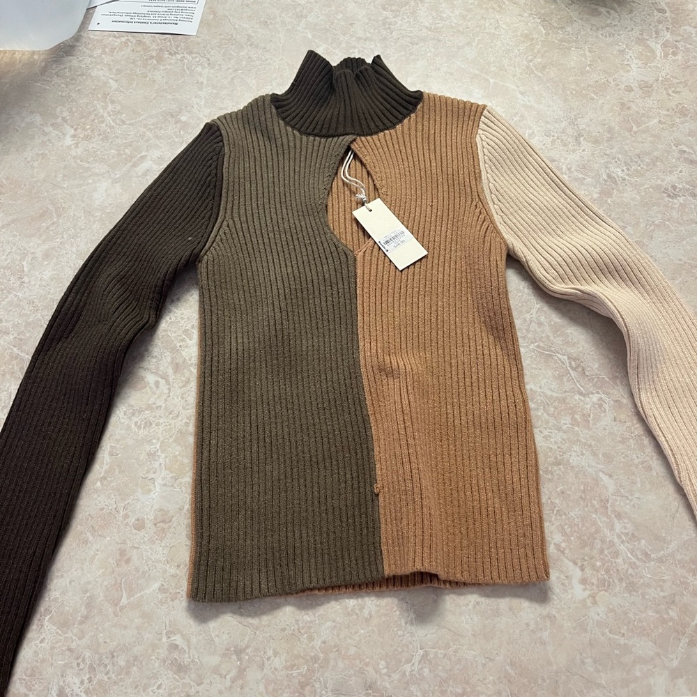 Buckle Tricolor Turtleneck Sweater
